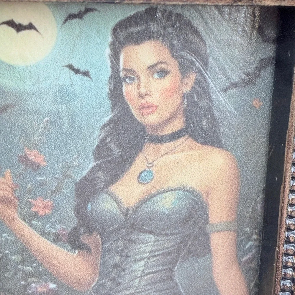Goth Victorian Woman Original Art Ornate Gold Black Baroque Frame 3.25x2.75 Mini